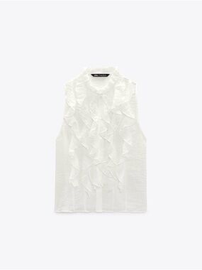 ZARA White Ruffle Front Sleeveless Camisole